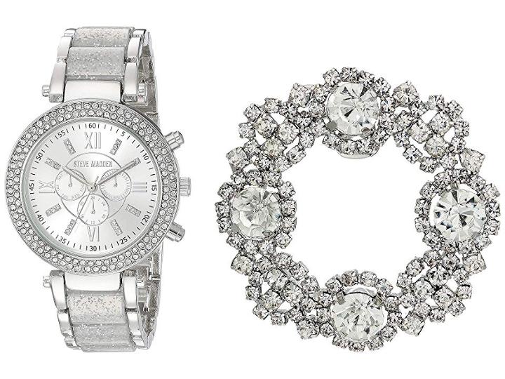 Steve Madden Watch And Shoe Clip Set Smws025 (silver) Watches