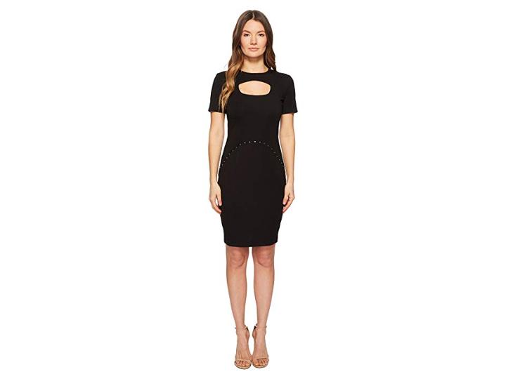 Versace Jeans Couture Short Sleeve Dress W/ Cut Out (black) Women's Dress