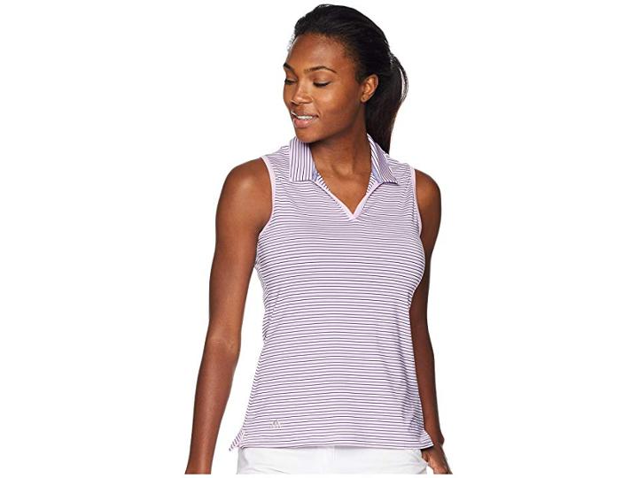 Adidas Golf Ultimate 365 Stripe Sleeveless Polo (clear Lilac) Women's Clothing