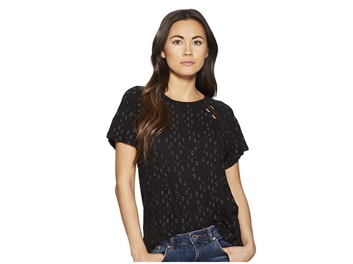 Lucky Brand Cut Out Tee (lucky Black) Women's Clothing