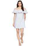 Tommy Bahama Yarn-dye Ticking Off Shoulder Ruffle Dress Cover-up (white) Women's Swimwear