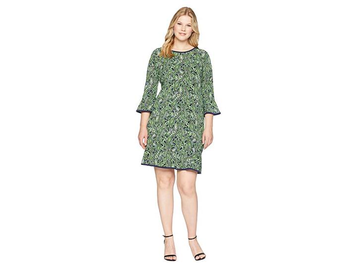 Michael Michael Kors Plus Size Paisley Flounce Dress (true Navy/green Apple Multi) Women's Dress