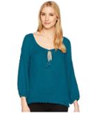 Three Dots Indra Gauze Peasant Top (pacific Blue) Women's Clothing