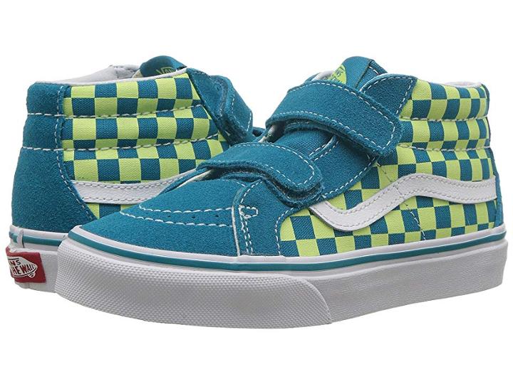 Vans Kids Sk8-mid Reissue V (little Kid/big Kid) ((checkerboard) Enamel Blue/sharp Green) Boys Shoes