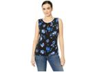 Tahari By Asl Printed Matte Jersey Keyhole Sleeveless Top (black/cobalt Blue) Women's Clothing