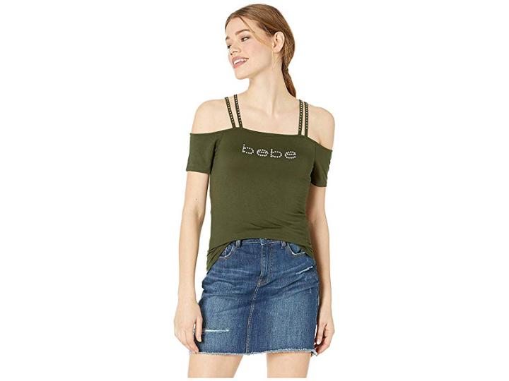 Bebe Strappy Off The Shoulder Top (deep Depth) Women's Clothing