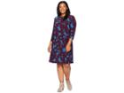 Lauren Ralph Lauren Plus Size Abbi Almonte Floral 3/4 Sleeve Day Dress (passion Plum/riverside Blue) Women's Dress