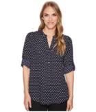 Calvin Klein Printed Roll Sleeve Blouse (twilight/soft White Multi) Women's Blouse