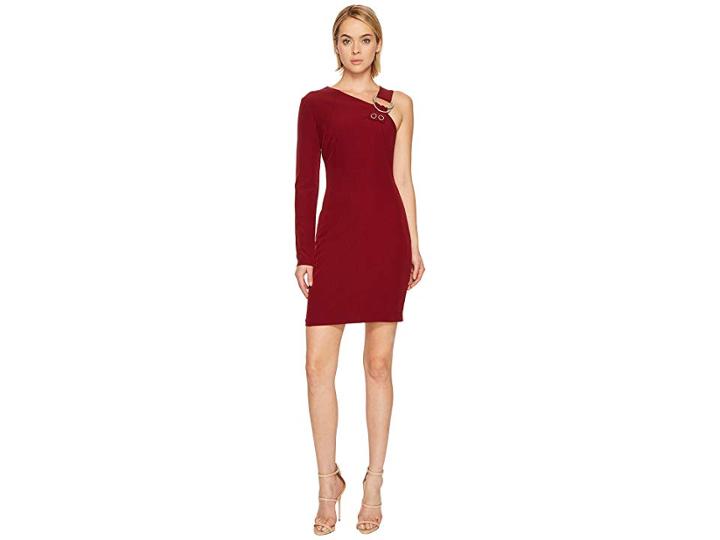Versace Jeans Couture One Shoulder Long Sleeve Dress (rhododendron Red) Women's Dress