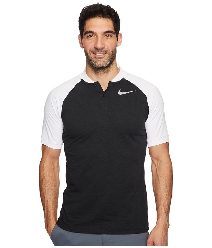 Nike Golf Modern Fit Tr Dry Raglan (black/white/flat Silver) Men's Short Sleeve Pullover