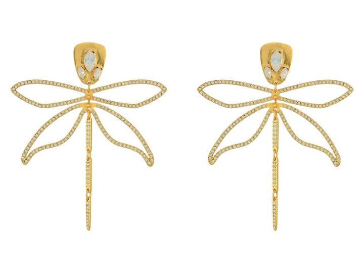 Tory Burch Embellished Dragonfly Earrings (white Opal/brass) Earring