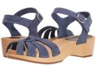 Swedish Hasbeens Cross Strap Debutant (blue Nubuck) Women's Sandals