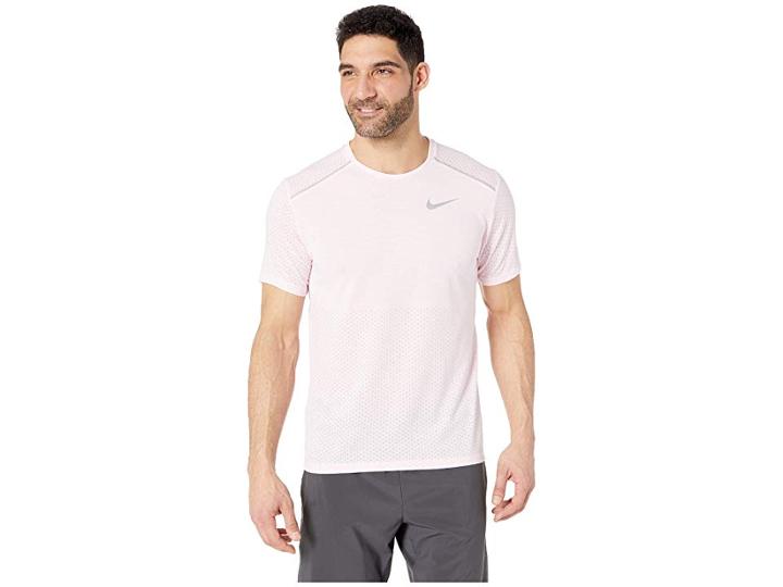Nike Breath Rise 365 Short Sleeve (pink Foam/heather/reflective Silver) Men's Clothing