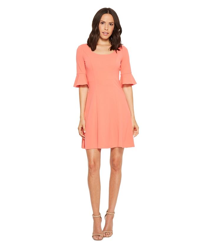 Donna Morgan Short Sleeve A-line With Princess Seams And Flutter Sleeve (vermillion) Women's Dress