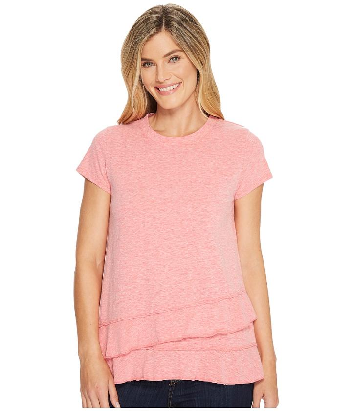 Mod-o-doc Marbled Jersey Asymmetrical Flounce Hem Tee (red) Women's T Shirt