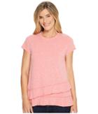 Mod-o-doc Marbled Jersey Asymmetrical Flounce Hem Tee (red) Women's T Shirt