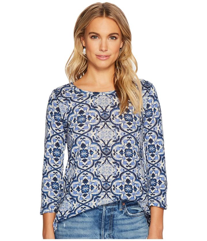 Lucky Brand All Over Print Tee (blue Multi) Women's T Shirt