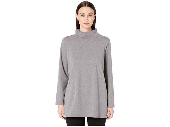 Eileen Fisher Funnel Neck Tunic (moon) Women's Long Sleeve Pullover