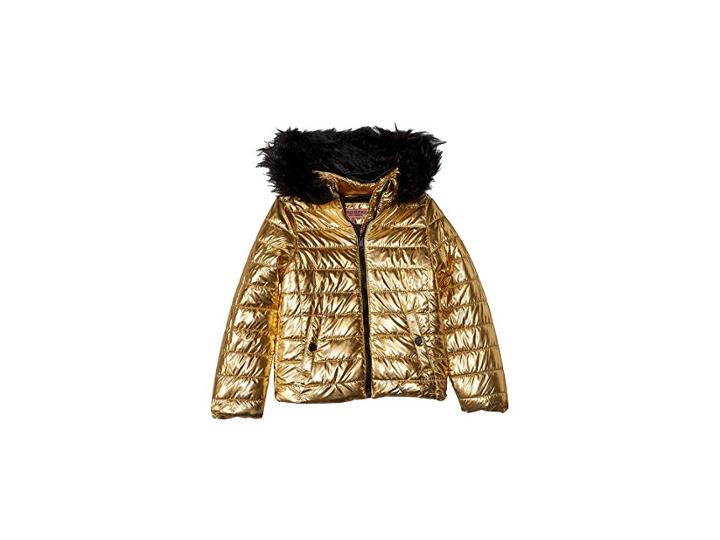 Urban Republic Kids Lana Metallic Foil Puffer Jacket W/ Colored Faux Fur (little Kids/big Kids) (gold) Girl's Jacket