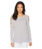 Allen Allen Open Cut Stripe Sleeve Top (pale Grey) Women's Short Sleeve Pullover