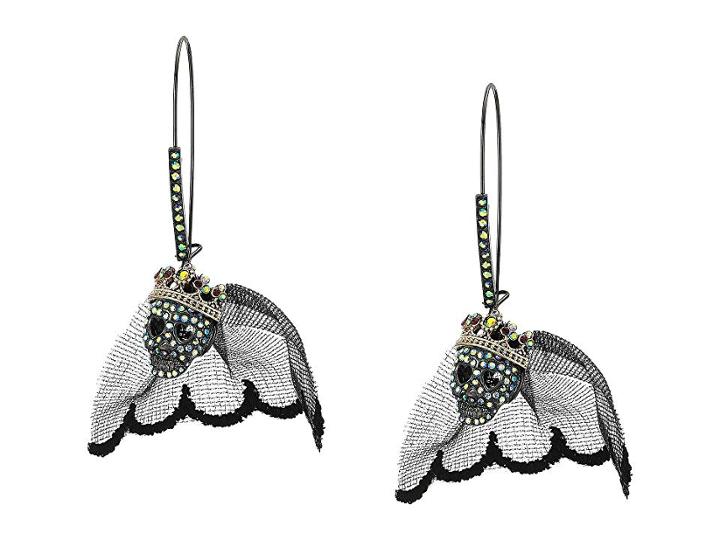 Betsey Johnson Skull Bride Long Drop Earrings (black) Earring