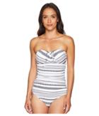 Tommy Bahama Sandbar Stripe-shirred Bandeu One-piece (white) Women's Swimsuits One Piece
