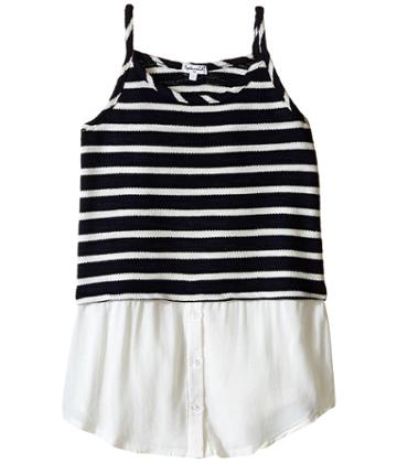 Splendid Littles Striped Split Loose Knit Tank Top (big Kids) (navy) Girl's Sleeveless