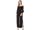 Bebe Off The Shoulder Bell Sleeve Jumpsuit With Slit (black) Women's Jumpsuit & Rompers One Piece
