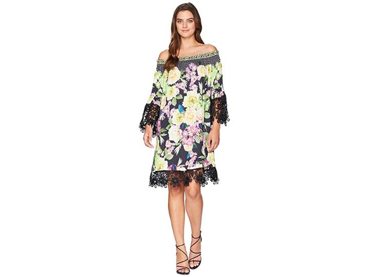 Hale Bob Flora And Fauna Rayon Stretch Satin Woven Dress (black) Women's Dress
