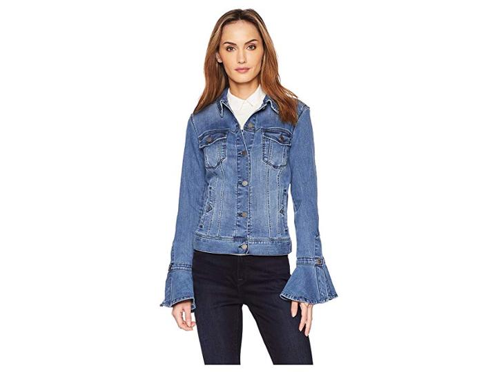 Liverpool Split Bell Sleeve Jean Jacket W/ Closure Super Comfort Stretch Denim Jean (crestlake) Women's Coat