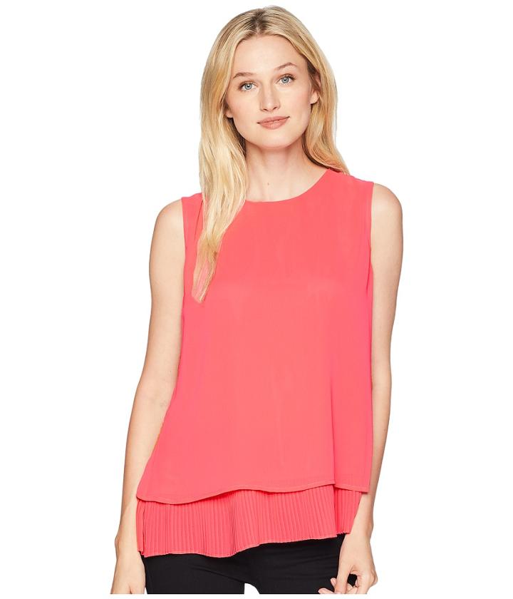 Calvin Klein Sleeveless Woven Pullover Top (coral) Women's Clothing
