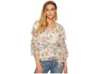 J.o.a. Wrap Top With Tiered Sleeve (ivory Floral) Women's Clothing