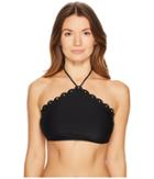 Kate Spade New York Morro Bay #69 Scalloped High Neck Bikini Top W/ Removable Soft Cups (black) Women's Swimwear