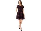 Vince Camuto Flocked Novelty Fit And Flare Dress With Short Sleeves (purple) Women's Dress