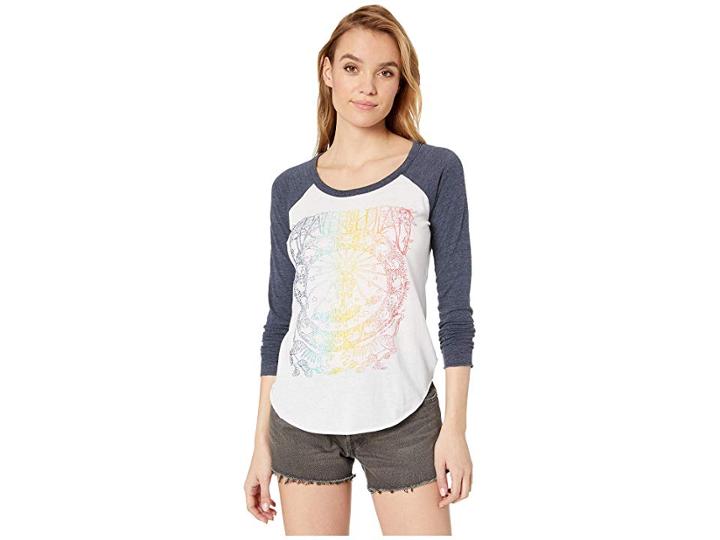 Chaser Blocked Jersey Long Sleeve Shirttail Baseball Raglan (white/avalon) Women's Long Sleeve Pullover