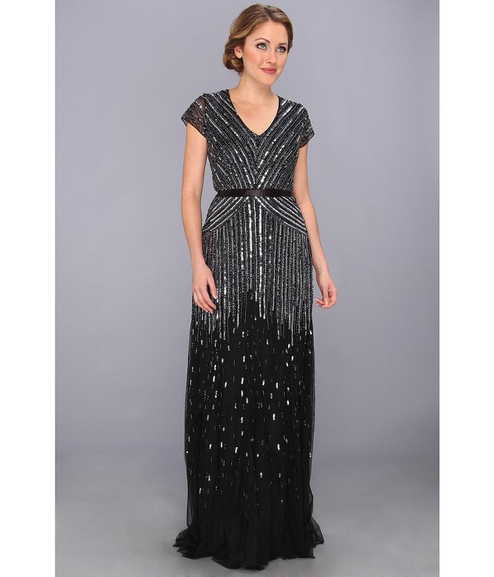 Adrianna Papell Cap Sleeve Beaded Gown (gunmetal) Women's Dress