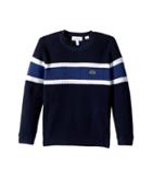 Lacoste Kids Long Sleeve Knit Striped Sweater (toddler/little Kids/big Kids) (navy Blue/white/elysee Blue) Boy's Sweater