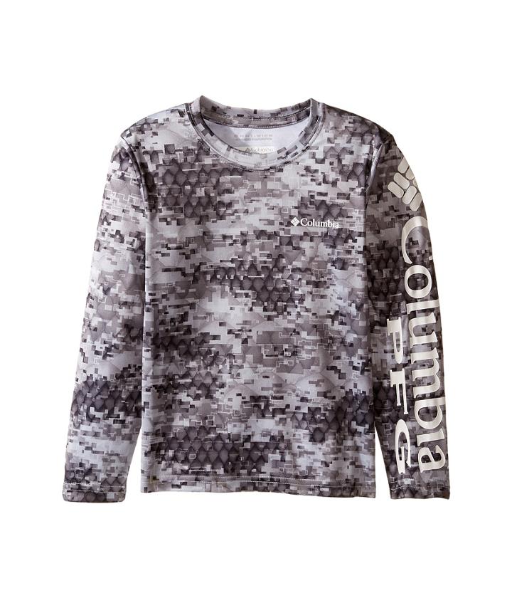 Columbia Kids Super Terminal Tackle Long Sleeve Shirt (little Kids/big Kids) (black Camo) Boy's T Shirt