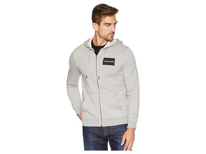 Calvin Klein Jeans Institutional Logo Full Zip Hoodie (medium Charcoal Heather) Men's Sweatshirt