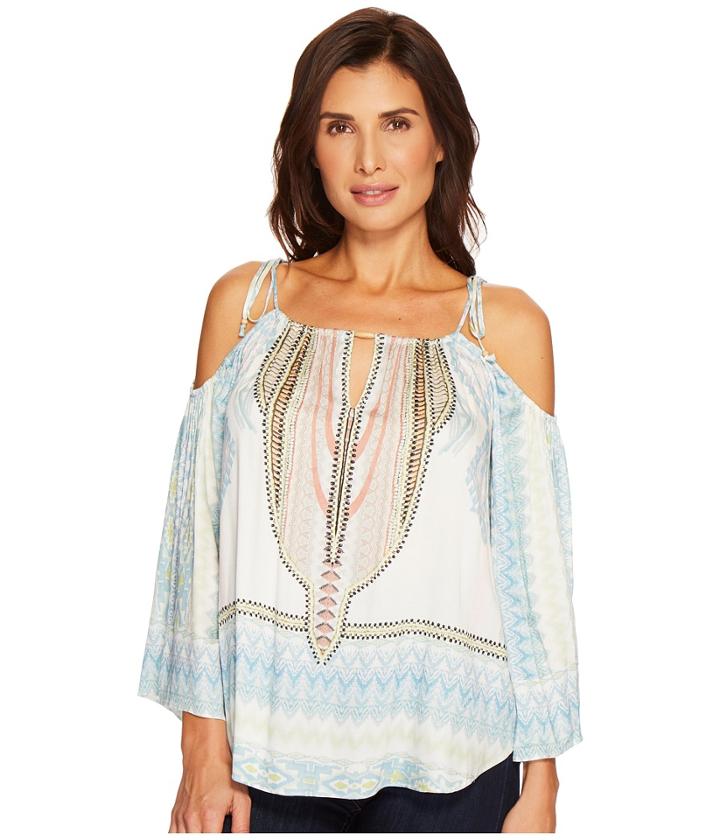 Hale Bob Rare Origin Rayon Stretch Satin Woven Top (ice Blue) Women's Clothing