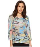 Nally & Millie Colorful Camoflauge 3/4 Sleeve Top (multi) Women's Clothing