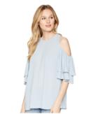 Michael Michael Kors Cold Shoulder Flounce Top (light Chambray) Women's Clothing
