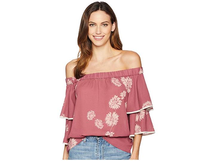 Vince Camuto Tiered Sleeve Chateau Floral Off-shoulder Blouse (summer Rose) Women's Clothing