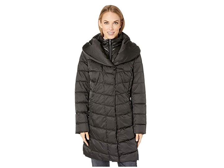 Kenneth Cole New York 3/4 Mixed Quilt Puffer (black) Women's Coat