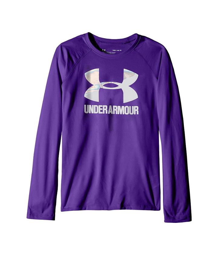 Under Armour Kids Big Logo Slash Long Sleeve (big Kids) (constellation Purple/silver/white) Girl's Clothing