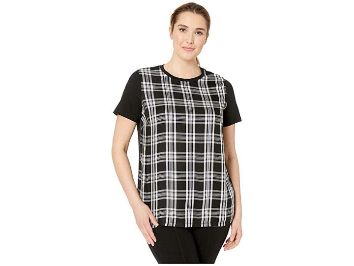 Lauren Ralph Lauren Plus Size Plaid-panel T-shirt (polo Black) Women's Clothing