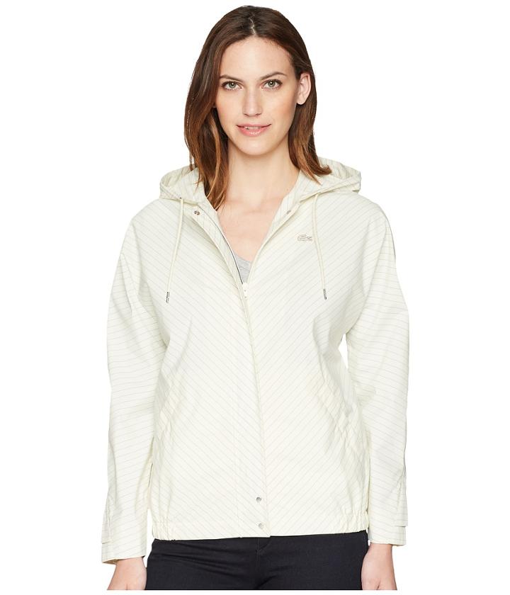 Lacoste Classic Cotton Touch Taffeta Raincoat (vanilla Plant/marino) Women's Coat