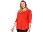 Karen Kane Plus Plus Size 3/4 Sleeve Ruffle Top (saffron) Women's Clothing
