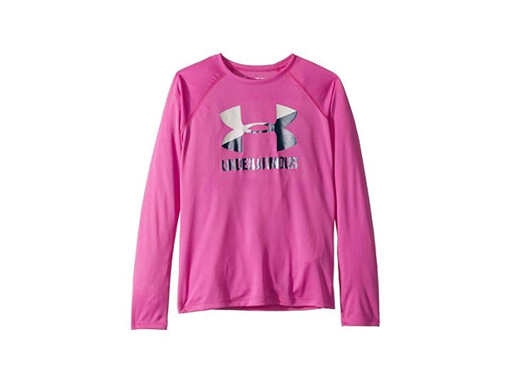Under Armour Kids Big Logo Long Sleeve (big Kids) (fluo Fuchsia/white/techno Teal) Girl's Clothing