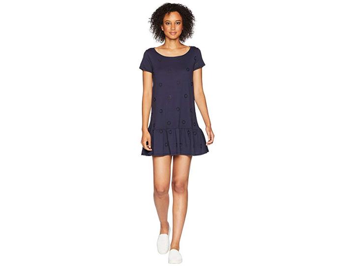 Three Dots Eyelet Jersey Dress (night Iris) Women's Dress